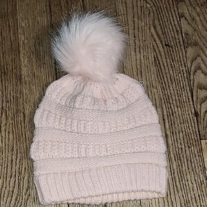 Chic Light Pink Knit Beanie with Pom Pom